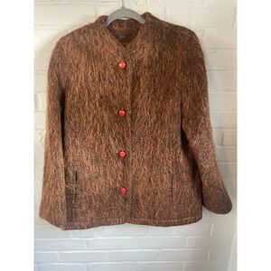 Vintage 50s‎ 60s Women's Brown Fuzzy Mohair Jacket Size 14